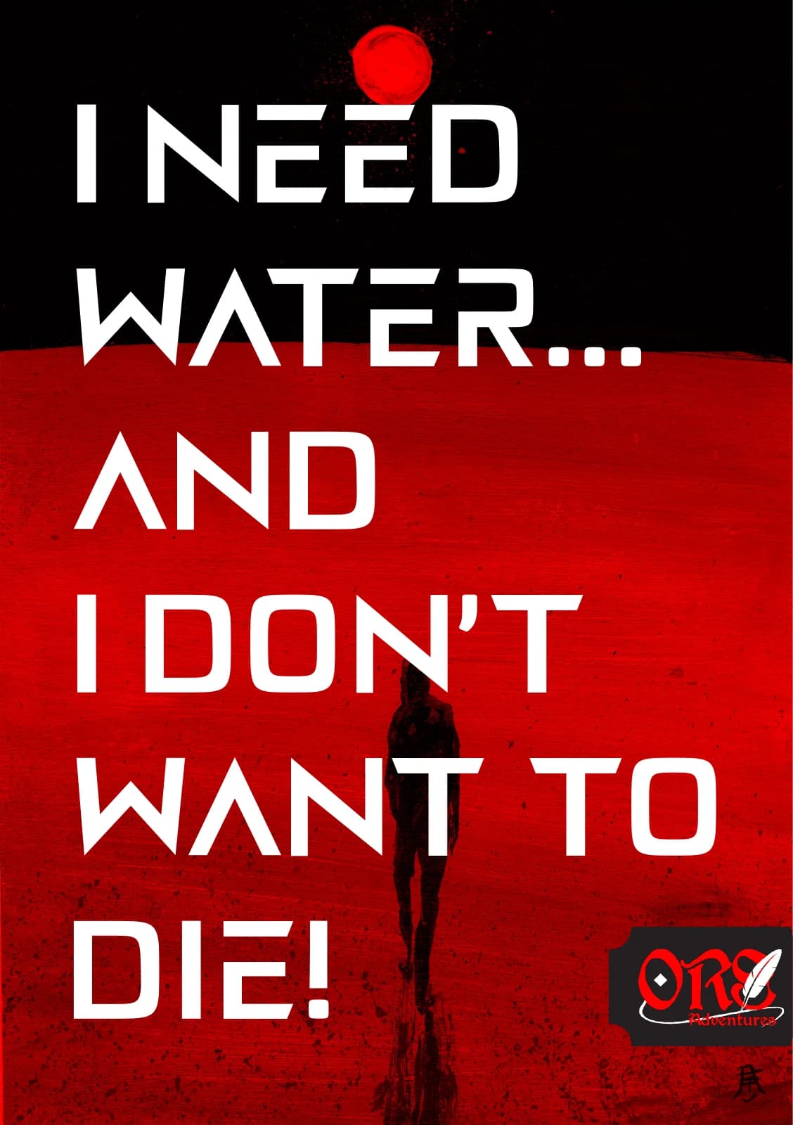 Capa de I Need Water com título branco sobre uma paisagem vermelha e uma silhueta escura